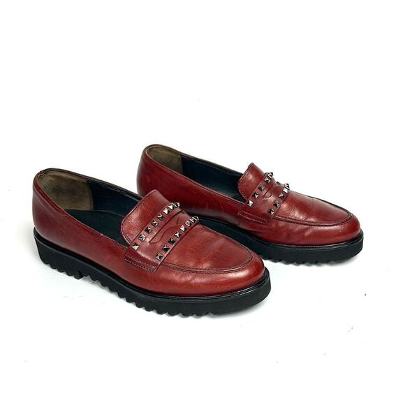 Paul Green Sofia Studded Loafers Maroon Leather size 3,5 US 6 - Picture 1 of 15